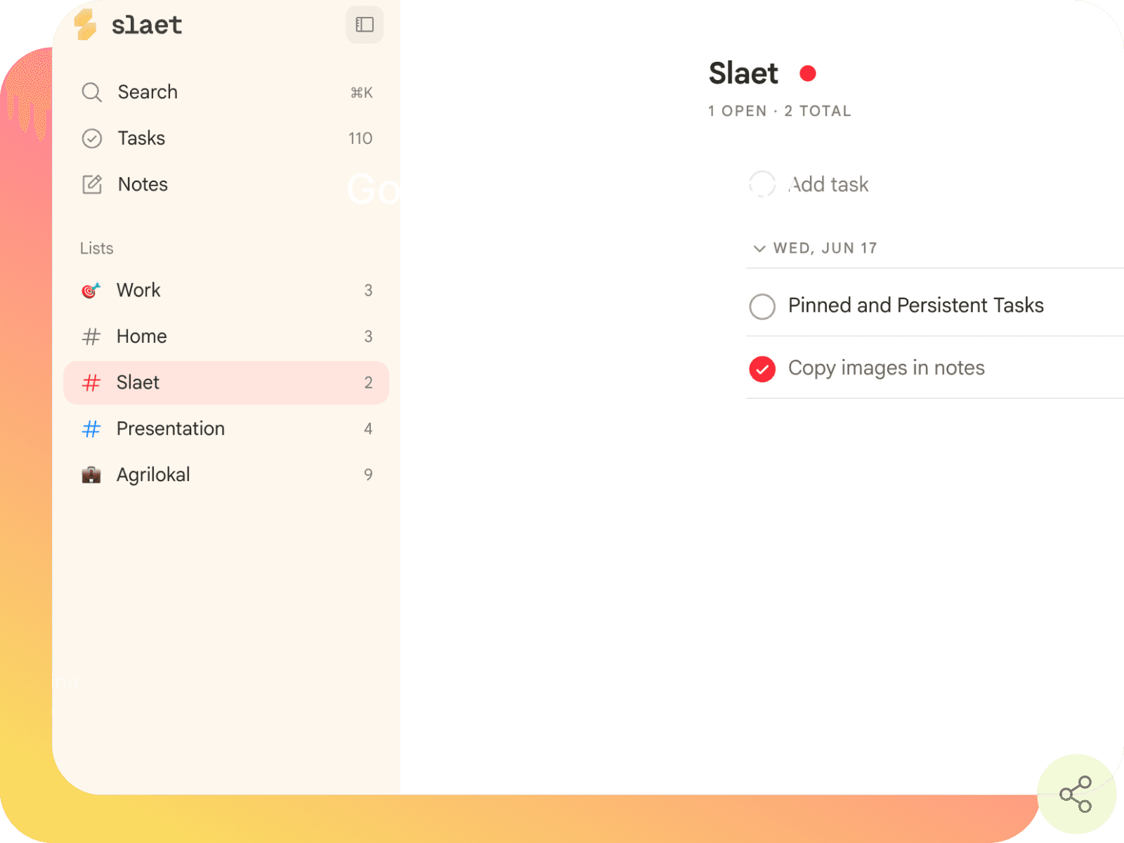 Slaet lists and collaboration
